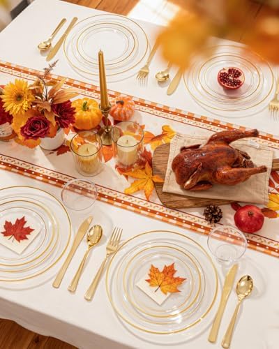 bUCLA 600PCS Clear Plates with Gold Trim - Clear Gold Dinnerware Set Disposable Include 100 Dinner/100 Dessert Plates, 100 Knives, 100 Forks, 100 Spoons, 100 Cups for Wedding, Party - Image 6