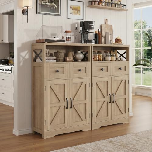 Farmhouse Storage Cabinet Set of 2, Small Kitchen Pantry Coffee Bar Cabinet - Image 2