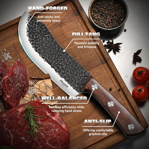 Huusk Butcher Knife Set with Roll Bag - 10PCS for Meat Processing Men Gift - Image 3