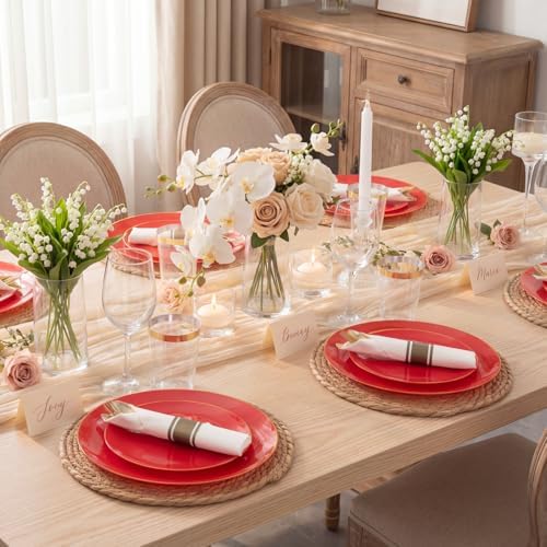 KIRE 350 PCS Red and Gold Plastic Plates - Plastic Dinnerware for Christmas - Image 4
