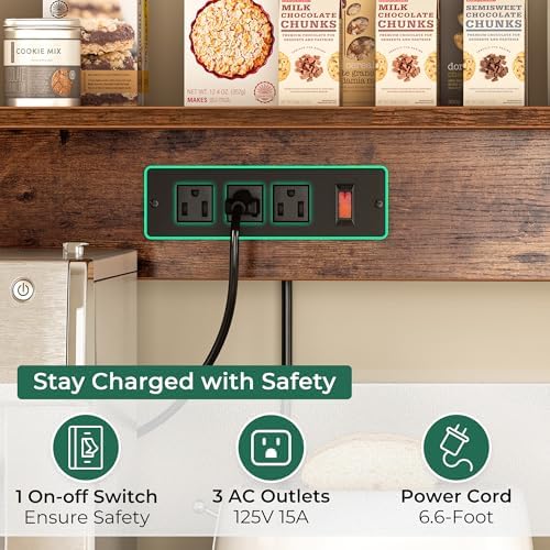 SUPERJARE Bakers Rack with Power Outlet, 47.2 Inches Coffee Bar with Basket - Image 4