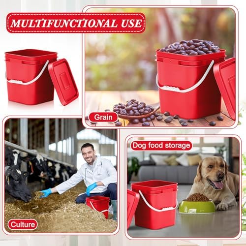 Mumufy 5 Pcs 3.5 Gallon Square Food Grade Bucket with Lid, Red - Image 5