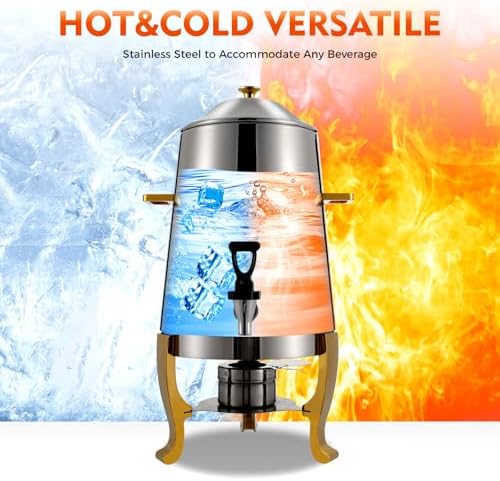 Hot Beverage Dispenser 3.43 Gallon, Beverage Dispenser Chafer Coffee Chafer Urn Gold, Stainless Steel Aluminum Alloy Tabletop Hot/Cold Drink Dispenser for Parties Buffet - Image 4