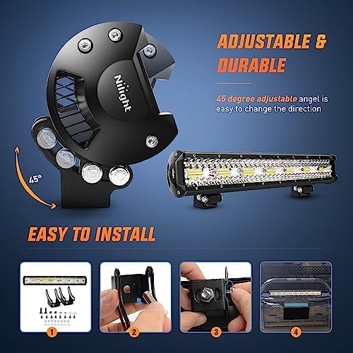 Nilight 20 Inch 420W Triple Row Flood Spot Combo 42000LM Light Bar Driving Boat Led Off Road Lights with Front License Plate Frame Bracket and Switch Wiring Harness Kit - Image 7