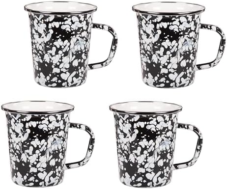 Golden Rabbit Enamelware Latte Coffee or Tea Mugs, 16 ounce, Black Swirl, Set of 4 by GoldenRabbitEnamelware