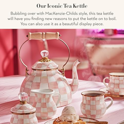MACKENZIE-CHILDS Tea Kettle, 3 Quarts, Pink-and-White Rosy Check - Image 2
