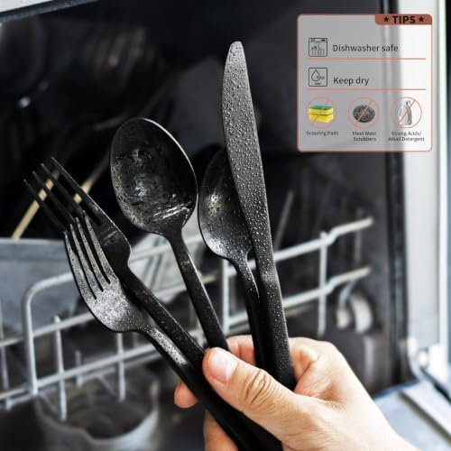 Alata Cube Black 40-Piece Forged Stainless Steel Matte Flatware Set for 8 - Image 4