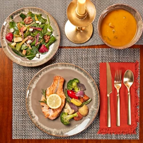 TTU Tabletops Gallery Tuscan Collection Reactive Glaze 4 Piece Stoneware Cereal Bowl Set Dining Kitchen Tableware Service for 4, Brown - Image 2