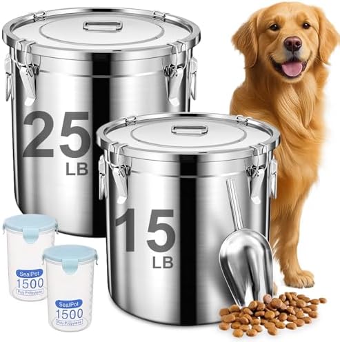 Newget 38lb Airtight Stainless Steel Dog Food Storage Container with Scoop by Newget