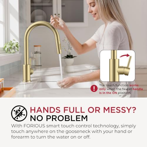 FORIOUS Gold Touch Kitchen Faucet with Pull Down Sprayer, Single Hole - Image 2