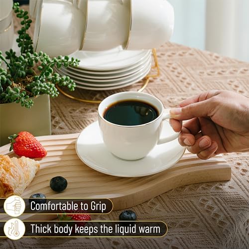 BTaT- Cappuccino Cups with Saucers 8 oz, Set of 12, White Porcelain Coffee Cup and Saucer Set for Latte with Golden Trim Design, Dishwasher Safe, Mocha, Tea, Au Lait, Flat White - Image 7