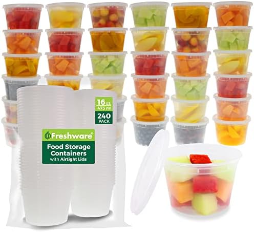 Freshware [240 Pack] 16 oz Food Storage Containers with Lids, Plastic Containers, Freezer Safe | Meal Prep | Stackable | Leakproof | BPA Free, Clear by Freshware