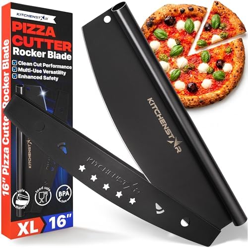16-Inch Pizza Cutter Rocker Blade, 304 Stainless Steel Slicer Knife, Black by Kitchenstar