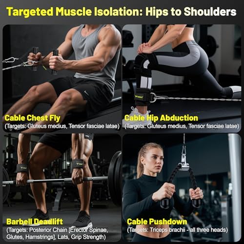 Cable Attachments for Gym, LAT Pulldown & Cable Machine Attachment Set: V-Shaped Bar, Rotating Straight Bar, V Rotation Handle, Nylon Tricep Rope, Ankle Straps & Handles, Home Gym - Image 3