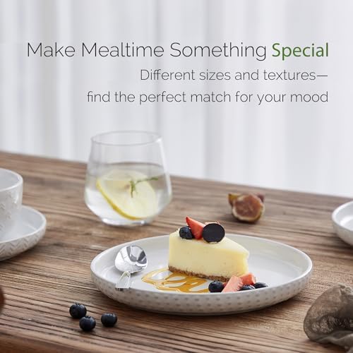 Stoneware Dinnerware Sets Service for 4, 12 pcs Reactive Glaze Plates and Bowls Sets, Embossed Boho Ceramic Dish Set, Highly Chip and Crack Resistant Farmhouse Plate Set, Ivory White - Image 4