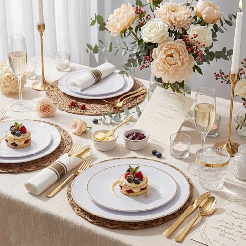 KIRE 350 PCS White and Gold Plates - Plastic Dinnerware Set for Halloween - Image 6