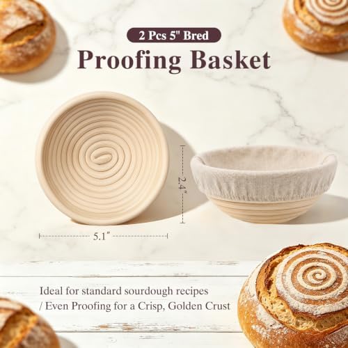 Umite Chef Mini Double Dutch Oven for Sourdough Bread Baking - Enameled Cast Iron Dutch Oven Pot with Lid and 5" Banneton Bread Proofing Basket Kit, Dual Round Bread Loaf Pan for Bread Baking (Blue) - Image 4