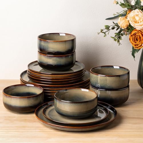 TheTerra Ceramic Dinnerware Set for 6, 18-Piece Plates and Bowls Set by TheTerra