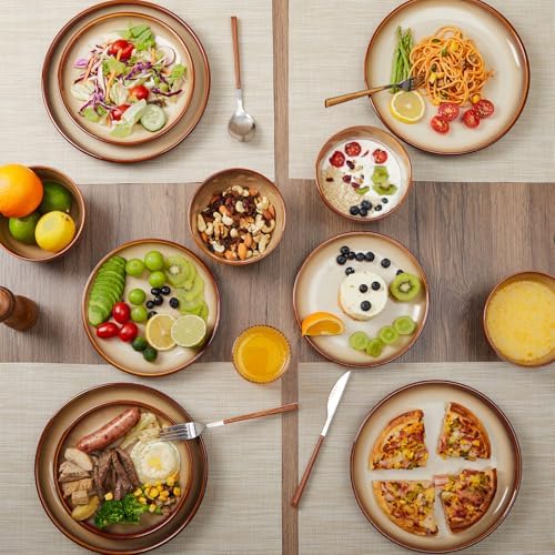 Pokini Stoneware Dinnerware Sets for 4, 12pcs Plates and Bowls Sets Dishes - Image 4
