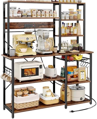 SUPERJARE Large Bakers Rack with Power Outlets, 47.2 Inches Microwave Stand by SUPERJARE