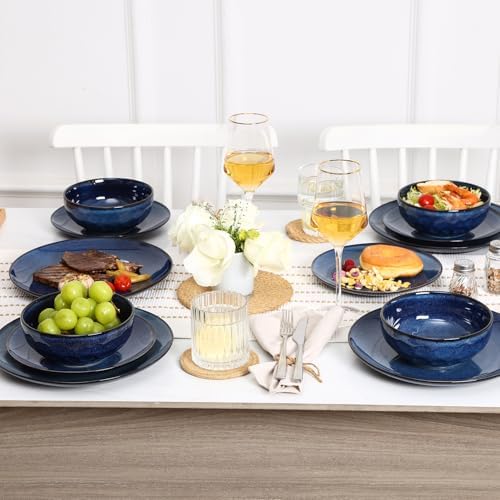 vicrays Ceramic Round Plates Set of 6 - Porcelain 10 inch Dinner Plates for Salad Dessert Appetizer Bread - Microwave Oven and Dishwasher Safe - Blue - Image 6