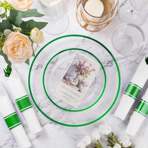 Goodluck 350 Pcs Clear Green Disposable Plastic Dinnerware Sets for 50 - Image 3