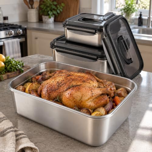 3 Pack Large 254+129+61oz Stainless Steel Food Containers with Handle Lids by Blushtier