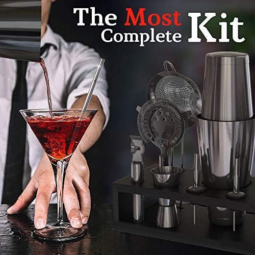 Highball & Chaser 13-Piece Gunmetal Black Stainless Steel Boston Cocktail Shaker Bar Tool Set with Mixology Bartender Kit Accessories - Image 2