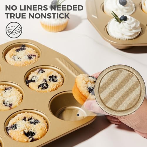 9-Piece Nonstick Bakeware Set, Non-Toxic Baking Pans Set, Gold - Image 3