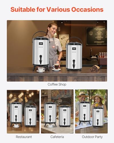VEVOR Insulated Beverage Dispenser, 3.2 Gal/12L Stainless Steel Thermal Drink Server with Spigot & Temp Display, Suitable for Hot and Cold Drinks, for Tea Coffee Water in Cafes & Restaurants, 2 Pack - Image 6