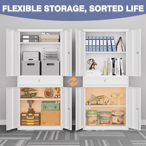 Metal Storage Cabinet,Tall File Cabinet with 2 Adjustable Shelves and Drawer,Lockable Steel Tool Cabinet for Home Office Garage School Warehouses - Image 5