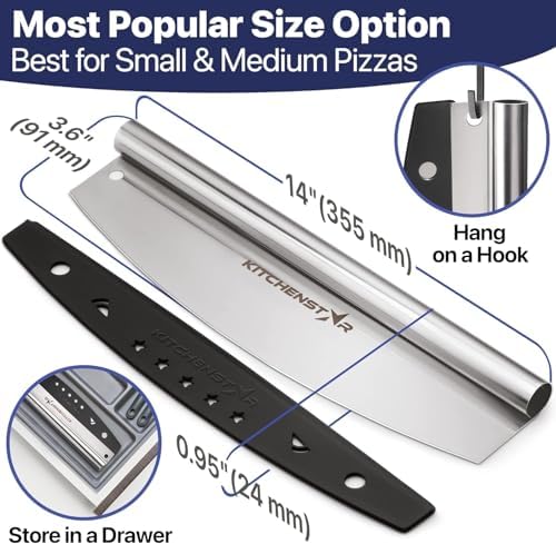 14-Inch Pizza Cutter Rocker Blade, 304 Stainless Steel Slicer Knife, Silver - Image 4