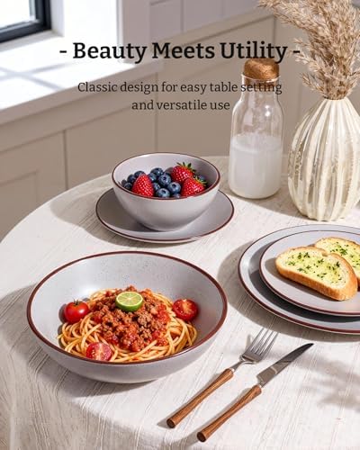 Famiware Venus Stoneware Dinnerware Sets with Pasta Bowls, Dishes Set for 4 - Image 3