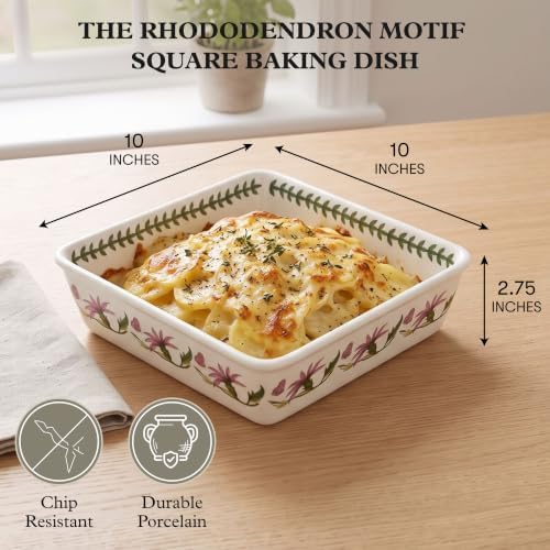 Portmeirion Botanic Garden 10" Square Baking Dish, Rhododendron Motif - Durable Porcelain Baking Dish with Chip-Resistant Glaze, Dishwasher, Microwave, Freezer, Oven Safe - Stylish Serveware - Image 2