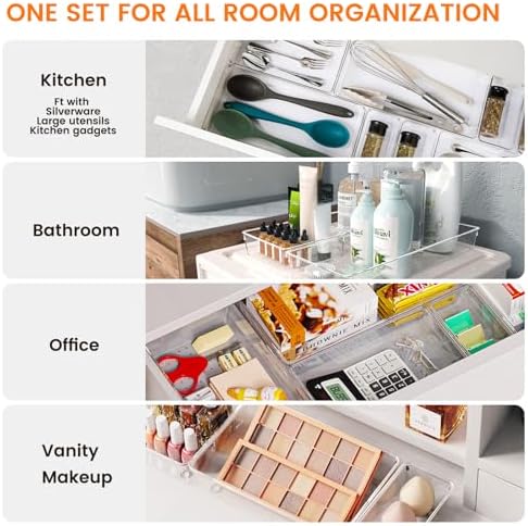 Criusia 36 Pack Large Clear Plastic Drawer Organizer Bins - 6 Size Acrylic Kitchen Drawer Organization and Storage for Utensils Gadgets, Office Bathroom and Vanity Organizer for Makeup Accessoires - Image 3