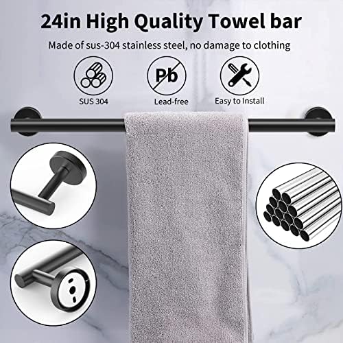 Newfun 10 Pieces Matte Black Bathroom Hardware Set 24 Inch - Image 2