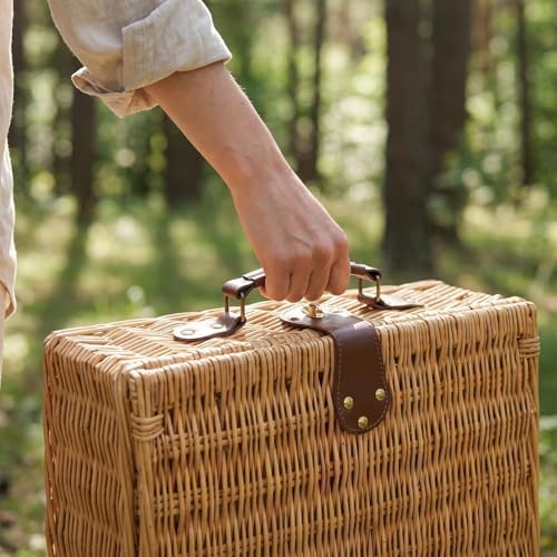 Multifunctional Wicker Picnic Basket Set for 2 Adult with Blankets & Flower - Image 4