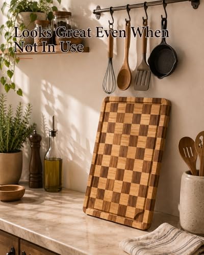 Butcher Block Cutting Board, 18" x 12" Checkered Cutting Board for Kitchen - Image 3