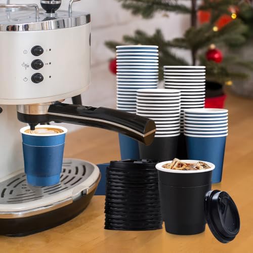 SIUQ 100 Pack 8 oz Disposable Paper Coffee Cups with Lids, Black & Blue - Image 5