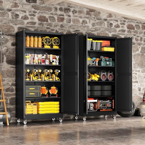 71"Metal Garage Storage Cabinets with Wheels & Adjustable 4 Shelves - Image 4