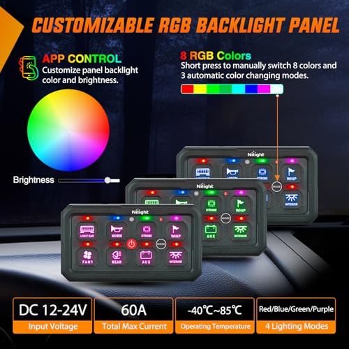 Nilight 8 Gang Switch Panel APP RGB 12V 24V Circuit Control System 4-Mode - Image 4
