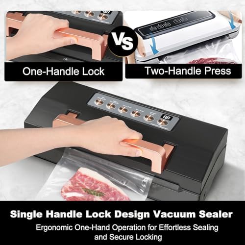 Powerful Suction Vacuum Sealer Machine,Commercial Fully Automatic Food Vacuum Sealer with Double Heat Seal,Dry & Moist Modes,Built-in Cutter,Bags Storage,Easy-Lock Handle,Include 2 Bag Rolls (Black) - Image 6