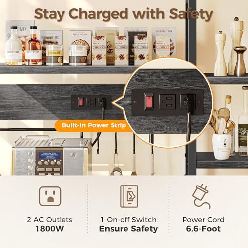 SUPERJARE Large Bakers Rack with Power Outlets, 39.5 Inches Microwave Stand - Image 4