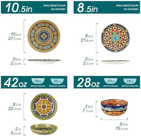 vancasso 24-Piece Dinnerware Sets,Plates & Bowls Sets Service for 6, Bohemian Porcelain Dishes Set for 6, Kitchen Dinner Set,Microwave & Dishwasher Safe, Scratch Resistant,Series KRVI - Image 2