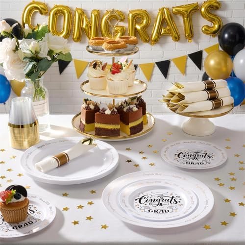 Goodluck 350 Piece Graduation Gold Plastic Dinnerware Set for 50 Guests - Image 7