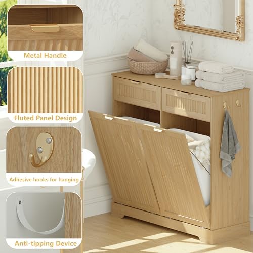 Double 13 Gallon Tilt Out Trash Can Cabinet,Garbage Cabinet with Drawer - Image 6