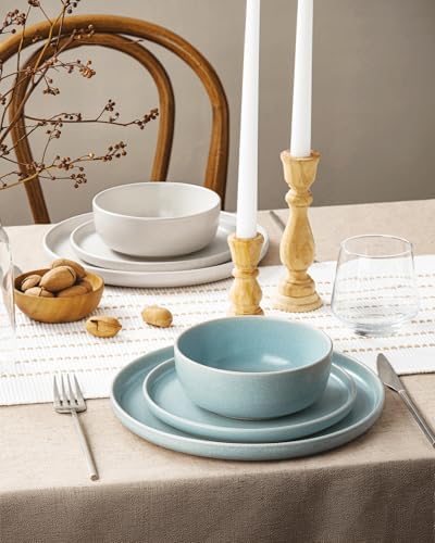 Famiware Milkyway 12-Piece Dinnerware Set, Matte Beige White & Light Blue - Image 3