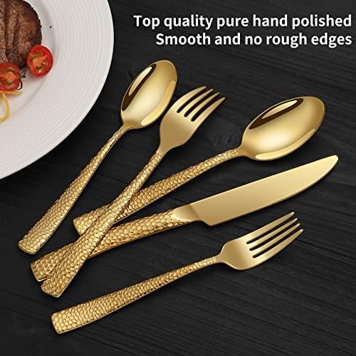Remoxye 40-Piece Silverware Set, Gold Hammered Stainless Steel Flatware Sets for 8, Food-Grade Tableware Set, Including Fork Knife Spoon Set, Durable Home Kitchen Cutlery Sets, Dishwasher Safe, RX357 - Image 6