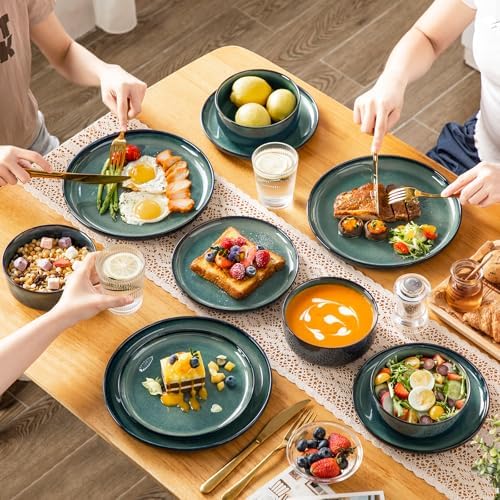 vancasso Starry 18 Pieces Dinnerware Sets for 6, Green Reactive Glaze Dishes Sets, Ceramic Plates and Bowls Set, Dinner Salad Dessert Plates, and Cereal Bowls Set, Dishwasher and Microwave Safe - Image 5