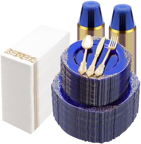 Bestluck 700PCS Clear Blue Plastic Plates for 100 Guests by Bestluck